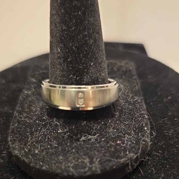 Stainless Steel Diamond Mens Band Ring with Diamond Accent Size 9 - Picture 1 of 10
